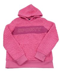 Neonově růžová huňatá mikina s nápisem a kapucí Active Touch