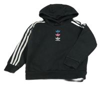 Černá mikina s logem a pruhy a kapucí Adidas
