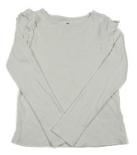 Biele rebrované tričko s volánikmi H&M