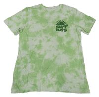 Zeleno-biele batikované tričko s nápisom H&M