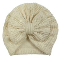Smetanová pletená turbanová čepice s mašlí 