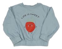 Svetlomodrá oversize mikina s jahodou