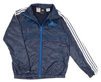 Tmavomodrá šusťáková podzimní bunda s logem Adidas
