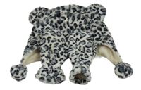 2set - Bílo-šedo-černá kožešinová čepice s leopardím vzorem a oušky + palcové rukavice 