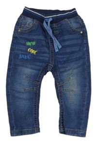 Modré teplákové rifle s nápismi a úpletovým pasom Ergee