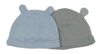 2set - 2x čapica s oušky - šedá + svetlomodrá