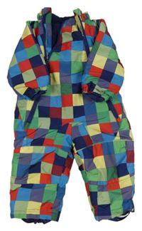 Barevná kostkovaná šusťáková zimní kombinéza Lupilu