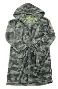 Šedý army plyšový župan s kapucí PRIMARK