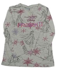 Šedo-růžové triko s Annou a Elsou a vločkami Disney