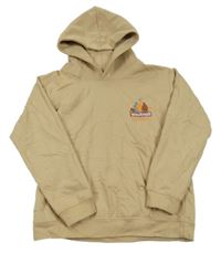 Béžová mikina s potlačou a kapucňou