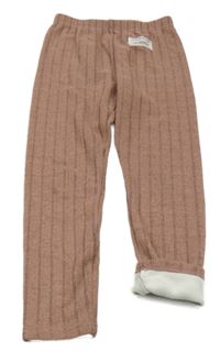 Staroružové rebrované úpletové zateplené legíny s nášivkou Shein