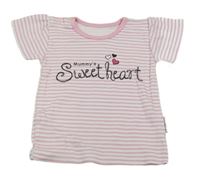 Bielo-ružové pruhované tričko s nápisom