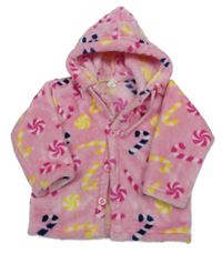 Ružová plyšová prepínaci mikina s lízátky a kapucňou