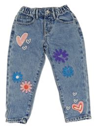 Svetlomodré rifle s kvetmi a srdiečkami Shein