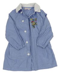 Modro-biele kockované šaty s motorkou a golierikom