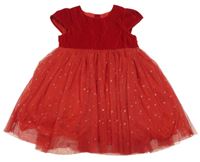 Červené sametovo/tylové šaty Matalan