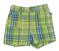 Světlezeleno-bílo-modré kostkované plátěné kraťasy Ergee