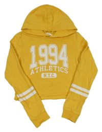 Hořčicovo-biela crop mikina s číslom a kapucňou H&M