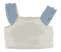 Bielo-modrý rebrovaný crop top s volánikmi Shein