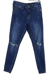 Dámské tmavomodré skinny rifle s dírami F&F