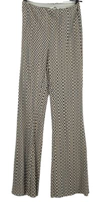 Dámské černo-hnědé vzorované plisované zvonové kalhoty H&M