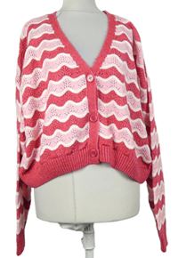 Dámský růžovo-bílý vzorovaný crop propínací svetr Primark 