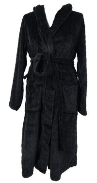 Dámský černý vzorovaný chlupatý župan s páskem Next 