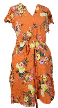 Dámské oranžové květované šaty s páskem Papaya 
