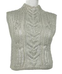 Dámská smetanovo-stříbrná vzorovaná svetrová crop vesta Zara 