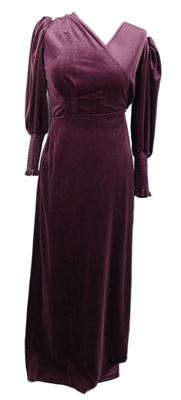 Nové - Dámské purpurové sametové zavinovací dlouhé šaty Gallery 