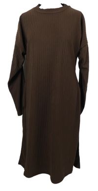 Dámské hnědé žebrované midi šaty 