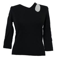 Dámský černý žebrovaný lehký svetr s průstřihem Cyrus 