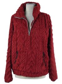 Dámska tmavočervená vzorovaná chlpatá mikina