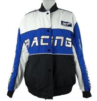 Dámský černo-modro-bílý šusťákový zateplený bomber s nápisem Primark 