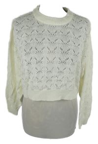Dámsky smotanový ažurový crop sveter H&M