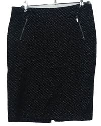 Dámska čierno-biela melírovaná vlnená púzdrová sukňa M&S