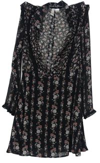 Dámske čierne kvetované žoržetové šaty H&M