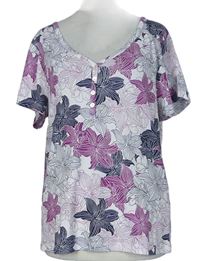 Dámske bielo-tmavomodro-purpurové kvetované tričko M&Co