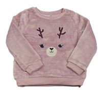Svetloružová chlpatá mikina so sobom so cute