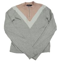 Ružovo-bielo-sivý crop sveter C&A