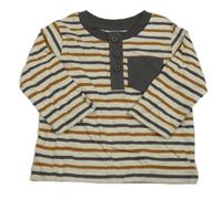 Béžovo-šedo-oranžové pruhované triko s kapsou Nutmeg