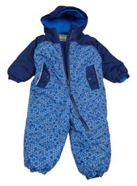 Modro-sivá vzorovaná šušťáková zimná kombinéza s medveďmi a kapucňou Lupilu