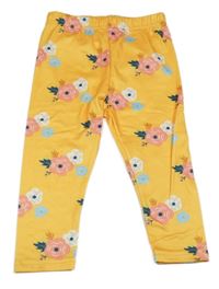 Žluté květinové sportovní legíny 