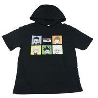 Čierne teplákové tričko s obrázkom a kapucňou