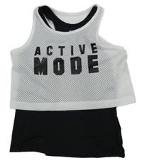 Bílé-černý perforovaný sportovní top s nápisem H&M