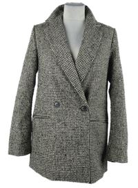 Dámsky čierno-béžový kockovaný vlnený blejzer H&M