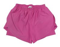 Fuchsiové športové kraťasy s všitými elastickými kraťasy Shein