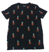 Čierne tričko s ananásmi Primark