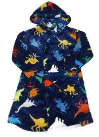 Tmavomodrý chlupatý župan s dinosaury a kapucí F&F