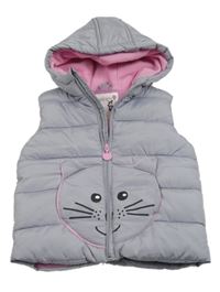 Sivá šušťáková zateplená vesta s mačkou a kapucňou Dopodopo